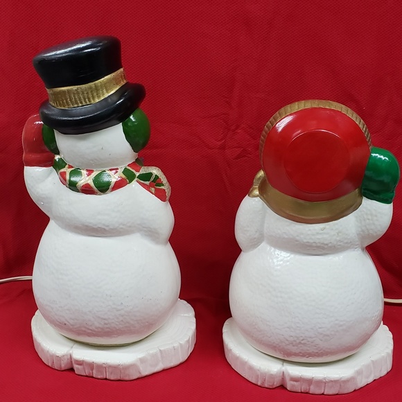 Vintage Set of Snowman and Snowlady With Lighted  Base - Picture 3 of 6